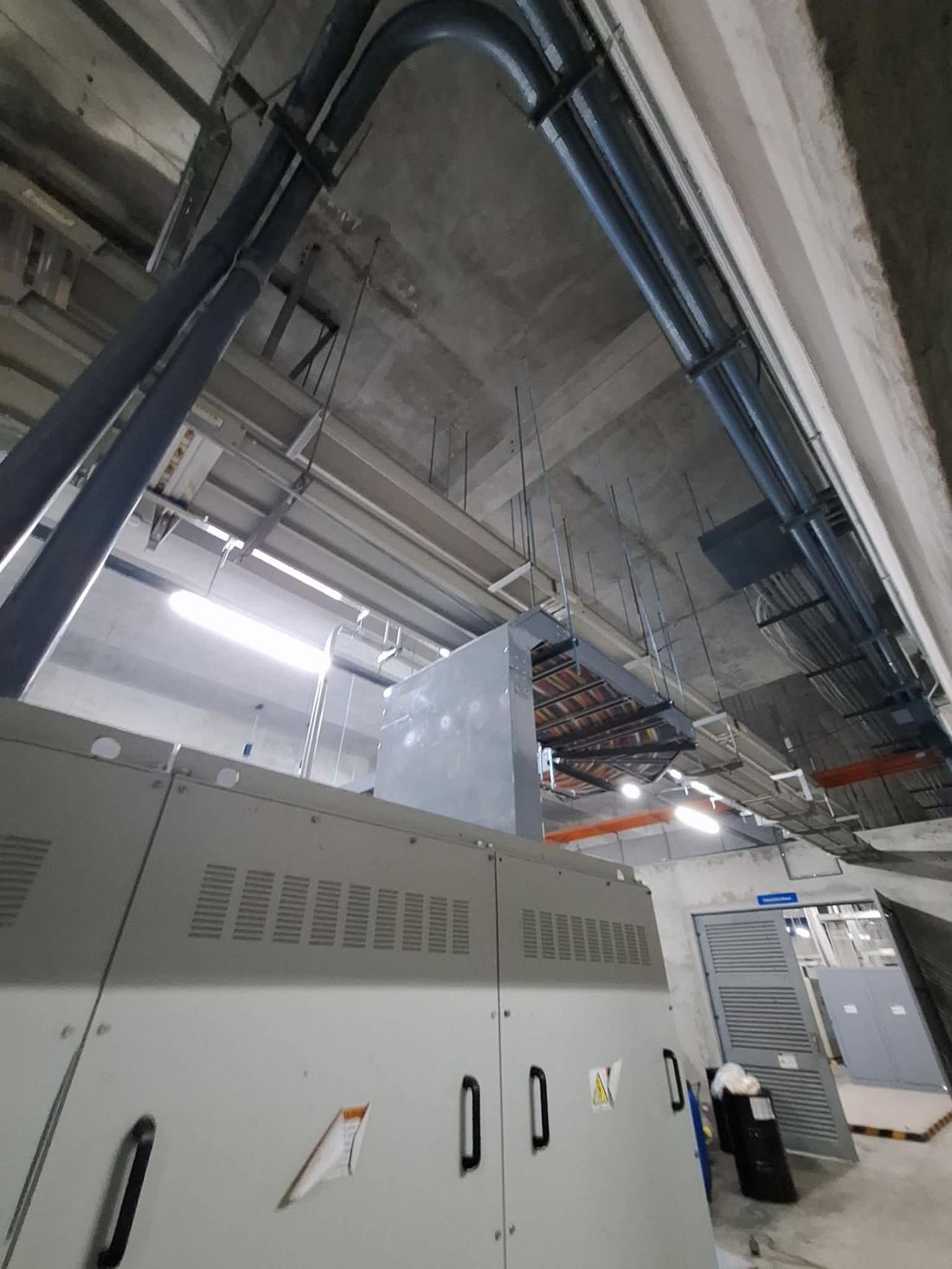 Cable tray and switchgear at a construction site