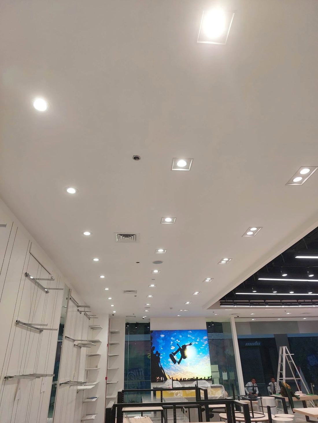 Finished retail ceiling with LED feature wall